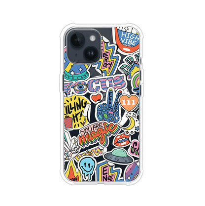 Funda para iPhone con diseño de stickers coloridos con frases motivacionales y energías positivas – Remark Mx