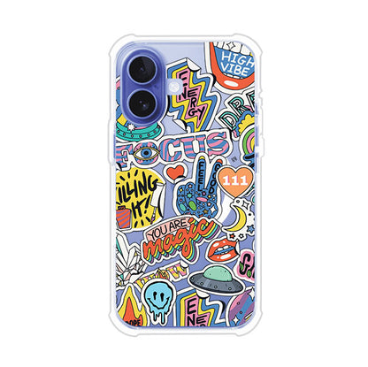 Funda para iPhone con diseño de stickers coloridos con frases motivacionales y energías positivas – Remark Mx
