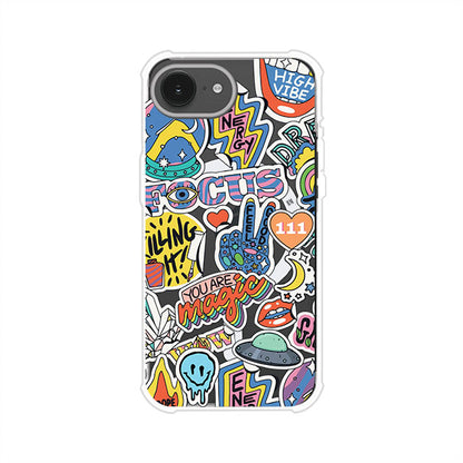 Funda para iPhone con diseño de stickers coloridos con frases motivacionales y energías positivas – Remark Mx