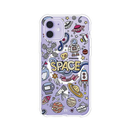 Funda para iPhone con diseño espacial, incluye ilustraciones de planetas, cohetes, astronautas y estrellas en estilo doodle divertido. Producto de Remark Mx