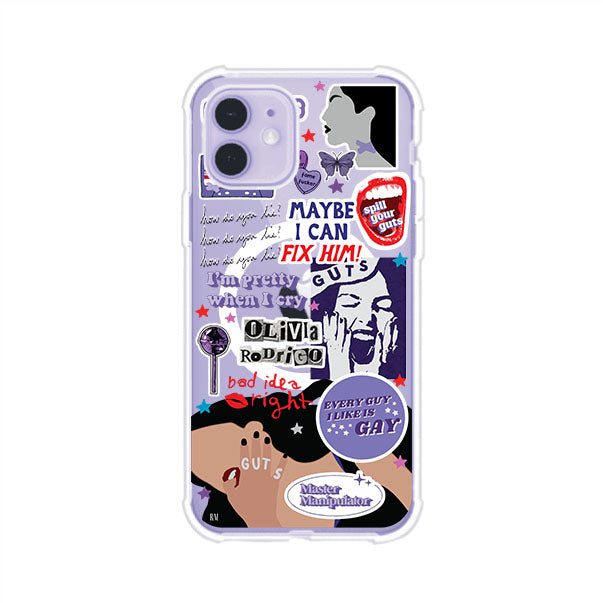 Funda transparente para iPhone con diseño tipo collage inspirado en el álbum GUTS de Olivia Rodrigo – Remark Mx