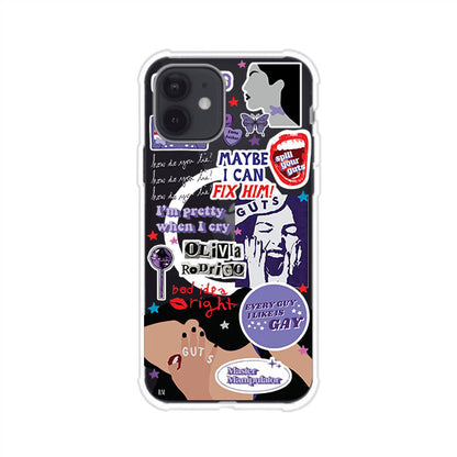 Funda transparente para iPhone con diseño tipo collage inspirado en el álbum GUTS de Olivia Rodrigo – Remark Mx