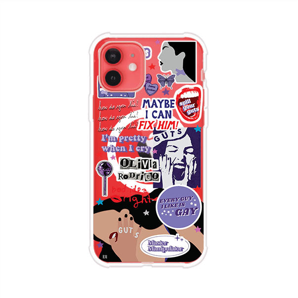Funda transparente para iPhone con diseño tipo collage inspirado en el álbum GUTS de Olivia Rodrigo – Remark Mx