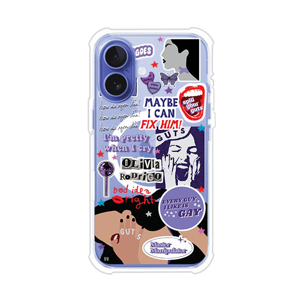 Funda transparente para iPhone con diseño tipo collage inspirado en el álbum GUTS de Olivia Rodrigo – Remark Mx