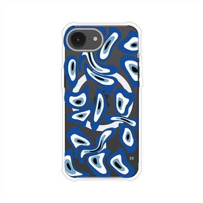 Funda para iPhone con diseño de ojos turcos en tonos azul y blanco, símbolo de protección.
iPhone case featuring Turkish evil eye pattern in blue and white, symbol of protection