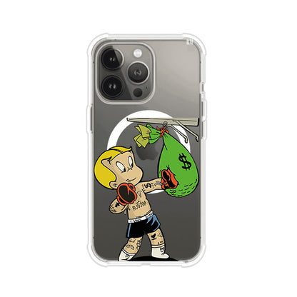Funda para iPhone con dibujo de Richie Rich como boxeador sosteniendo una bolsa de dinero Remark Mx