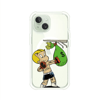 Funda para iPhone con dibujo de Richie Rich como boxeador sosteniendo una bolsa de dinero Remark Mx