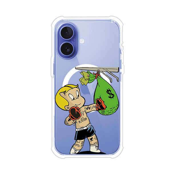 Funda para iPhone con dibujo de Richie Rich como boxeador sosteniendo una bolsa de dinero Remark Mx
