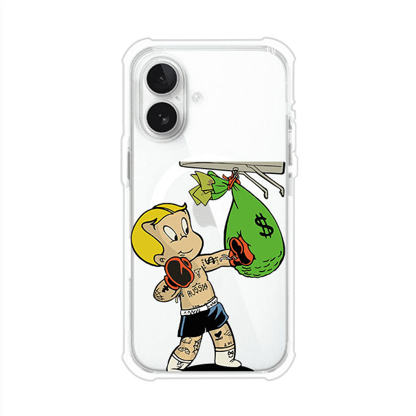 Funda para iPhone con dibujo de Richie Rich como boxeador sosteniendo una bolsa de dinero Remark Mx