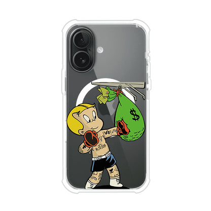 Funda para iPhone con dibujo de Richie Rich como boxeador sosteniendo una bolsa de dinero Remark Mx