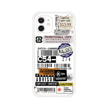 Funda para iPhone con diseño urbano tipo collage de tickets, códigos de barras y etiquetas de advertencia. Ideal para quienes buscan un estilo alternativo y original. Diseño exclusivo de Remark MX