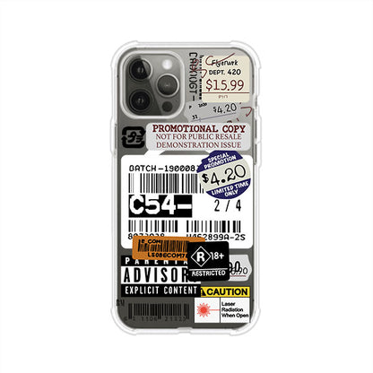 Funda para iPhone con diseño urbano tipo collage de tickets, códigos de barras y etiquetas de advertencia. Ideal para quienes buscan un estilo alternativo y original. Diseño exclusivo de Remark MX