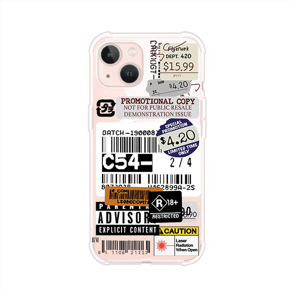 Funda para iPhone con diseño urbano tipo collage de tickets, códigos de barras y etiquetas de advertencia. Ideal para quienes buscan un estilo alternativo y original. Diseño exclusivo de Remark MX