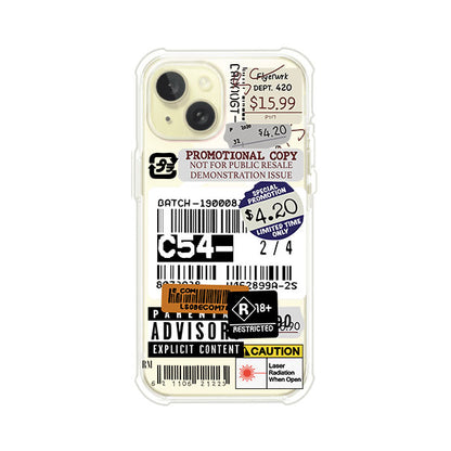 Funda para iPhone con diseño urbano tipo collage de tickets, códigos de barras y etiquetas de advertencia. Ideal para quienes buscan un estilo alternativo y original. Diseño exclusivo de Remark MX