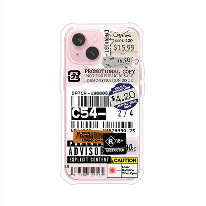 Funda para iPhone con diseño urbano tipo collage de tickets, códigos de barras y etiquetas de advertencia. Ideal para quienes buscan un estilo alternativo y original. Diseño exclusivo de Remark MX