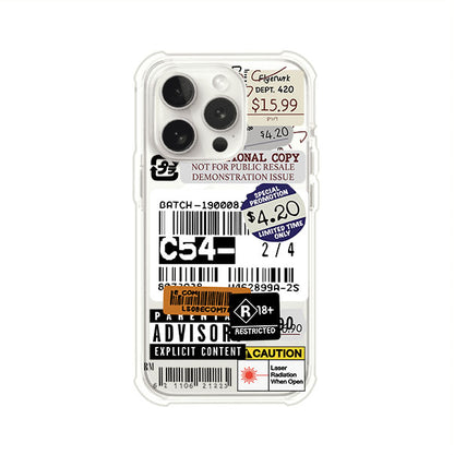 Funda para iPhone con diseño urbano tipo collage de tickets, códigos de barras y etiquetas de advertencia. Ideal para quienes buscan un estilo alternativo y original. Diseño exclusivo de Remark MX