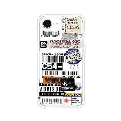 Funda para iPhone con diseño urbano tipo collage de tickets, códigos de barras y etiquetas de advertencia. Ideal para quienes buscan un estilo alternativo y original. Diseño exclusivo de Remark MX