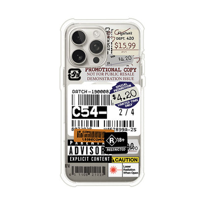 Funda para iPhone con diseño urbano tipo collage de tickets, códigos de barras y etiquetas de advertencia. Ideal para quienes buscan un estilo alternativo y original. Diseño exclusivo de Remark MX