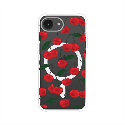 Funda personalizada para iPhone con diseño aesthetic de cerezas (cherries) rojas sobre fondo rosa, ideal para un estilo juvenil y divertido. Producto de Remark MX