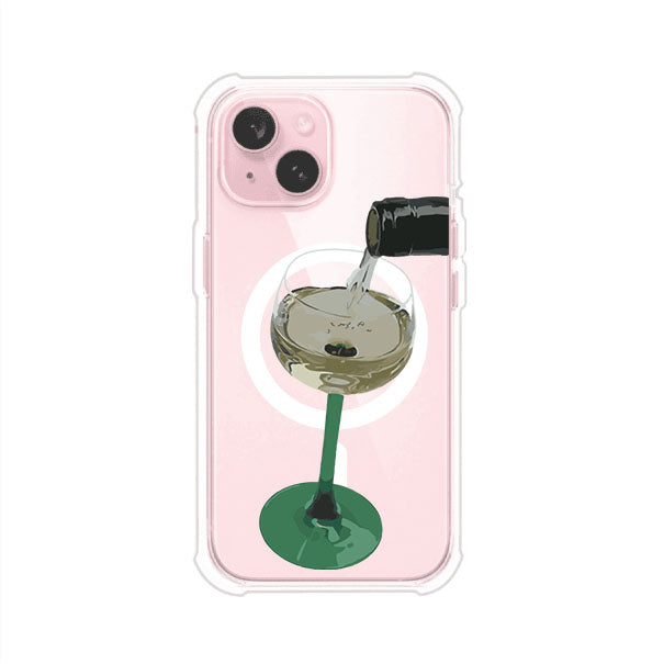Funda personalizada para iPhone con ilustración de un dirty martini siendo servido en una copa. Diseño elegante y moderno para amantes de los cócteles. Producto de Remark MX