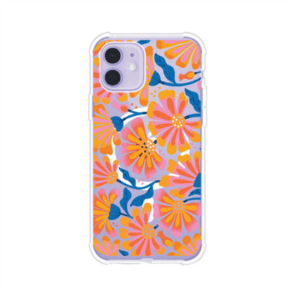 Funda personalizada para iPhone con diseño floral estilo Sunset Blossom en tonos naranjas, rosas y azules. Ideal para primavera/verano, producto de Remark MX