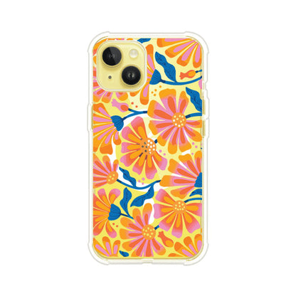 Funda personalizada para iPhone con diseño floral estilo Sunset Blossom en tonos naranjas, rosas y azules. Ideal para primavera/verano, producto de Remark MX