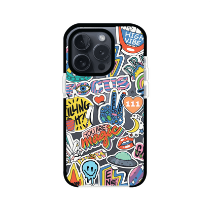 Funda para iPhone con diseño de stickers coloridos con frases motivacionales y energías positivas – Remark Mx