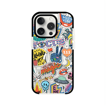 Funda para iPhone con diseño de stickers coloridos con frases motivacionales y energías positivas – Remark Mx