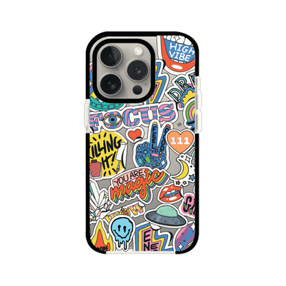 Funda para iPhone con diseño de stickers coloridos con frases motivacionales y energías positivas – Remark Mx