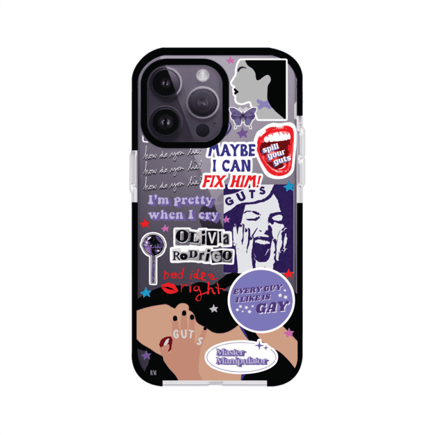 Funda transparente para iPhone con diseño tipo collage inspirado en el álbum GUTS de Olivia Rodrigo – Remark Mx
