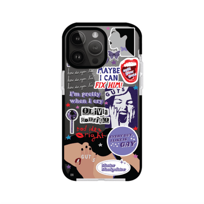 Funda transparente para iPhone con diseño tipo collage inspirado en el álbum GUTS de Olivia Rodrigo – Remark Mx