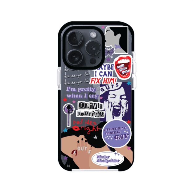Funda transparente para iPhone con diseño tipo collage inspirado en el álbum GUTS de Olivia Rodrigo – Remark Mx