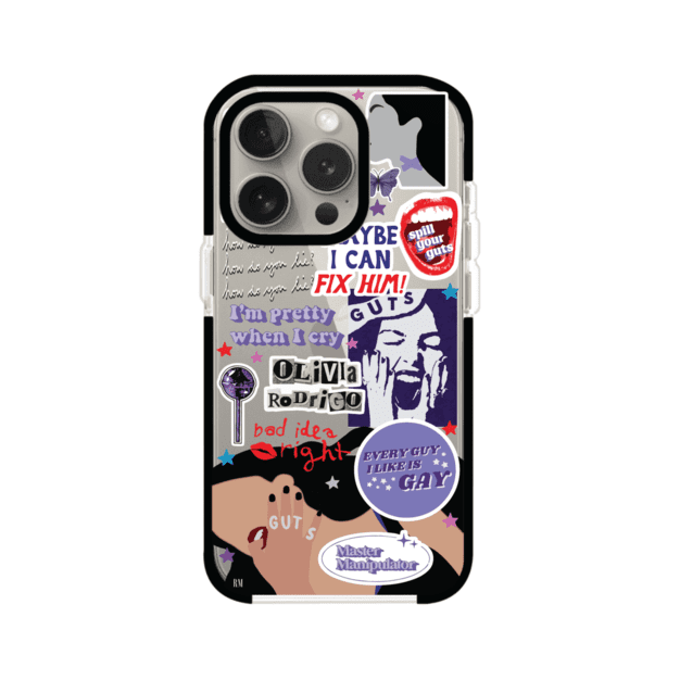 Funda transparente para iPhone con diseño tipo collage inspirado en el álbum GUTS de Olivia Rodrigo – Remark Mx