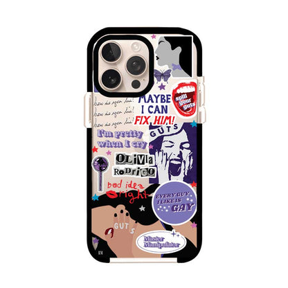 Funda transparente para iPhone con diseño tipo collage inspirado en el álbum GUTS de Olivia Rodrigo – Remark Mx