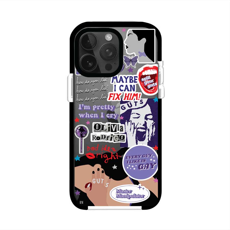 Funda transparente para iPhone con diseño tipo collage inspirado en el álbum GUTS de Olivia Rodrigo – Remark Mx