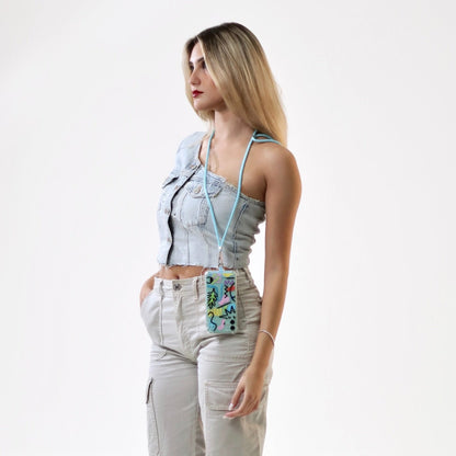 Correa crossbody azul para celular, ajustable y con clips metálicos, con modelo compatible con fundas de Remark MX