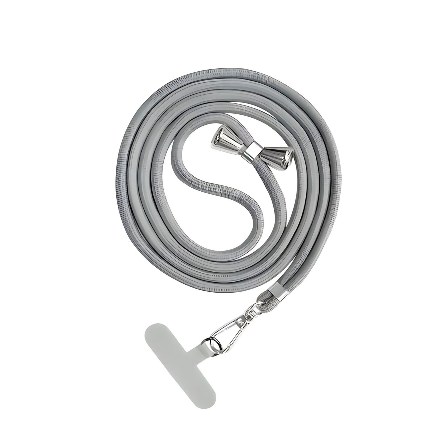 Correa crossbody gris para celular, ajustable y con clips metálicos, compatible con fundas de Remark MX