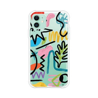 Funda con diseño de garabatos abstractos en colores vivos para iPhone. Estilo moderno y artístico. Producto de Remark Mx