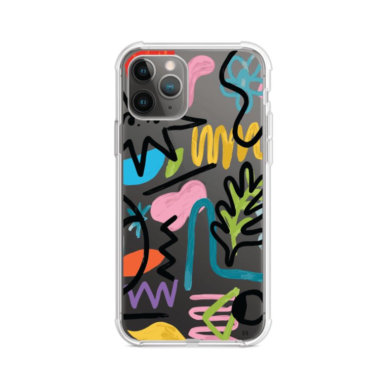 Funda con diseño de garabatos abstractos en colores vivos para iPhone. Estilo moderno y artístico. Producto de Remark Mx