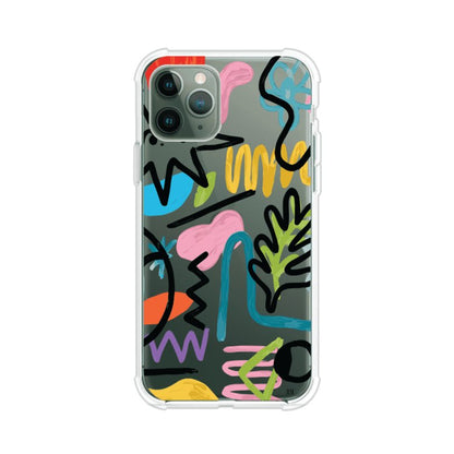 Funda con diseño de garabatos abstractos en colores vivos para iPhone. Estilo moderno y artístico. Producto de Remark Mx