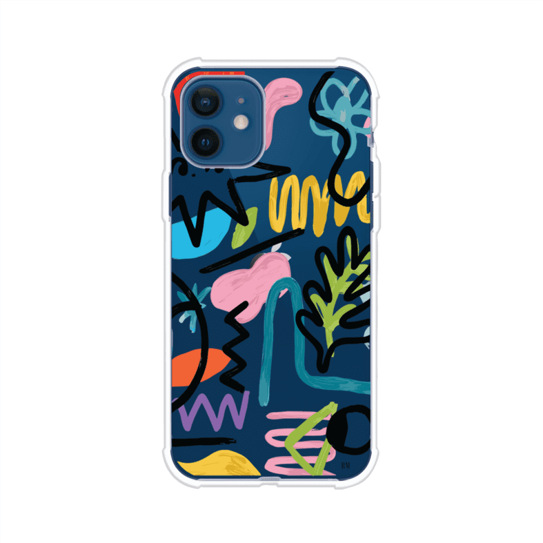 Funda con diseño de garabatos abstractos en colores vivos para iPhone. Estilo moderno y artístico. Producto de Remark Mx