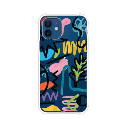 Funda con diseño de garabatos abstractos en colores vivos para iPhone. Estilo moderno y artístico. Producto de Remark Mx