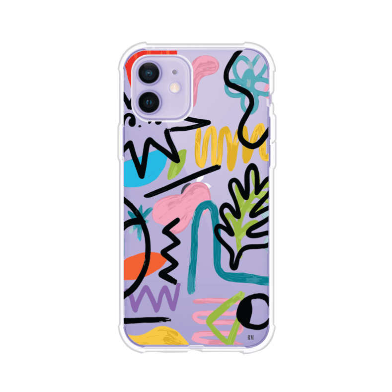 Funda con diseño de garabatos abstractos en colores vivos para iPhone. Estilo moderno y artístico. Producto de Remark Mx