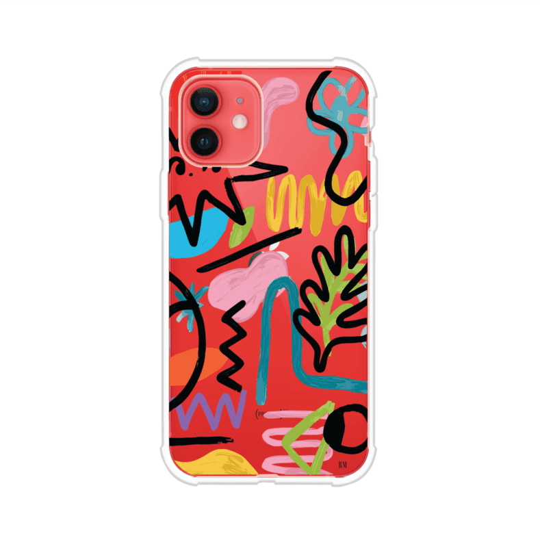 Funda con diseño de garabatos abstractos en colores vivos para iPhone. Estilo moderno y artístico. Producto de Remark Mx