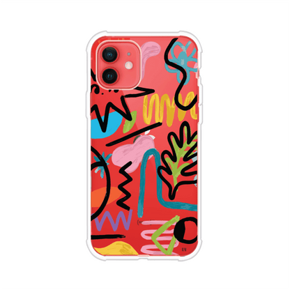 Funda con diseño de garabatos abstractos en colores vivos para iPhone. Estilo moderno y artístico. Producto de Remark Mx