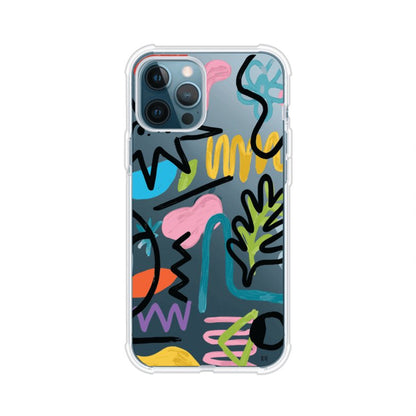 Funda con diseño de garabatos abstractos en colores vivos para iPhone. Estilo moderno y artístico. Producto de Remark Mx