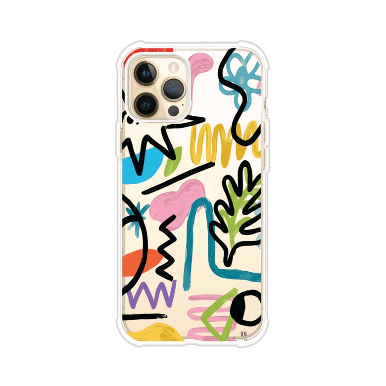 Funda con diseño de garabatos abstractos en colores vivos para iPhone. Estilo moderno y artístico. Producto de Remark Mx