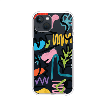 Funda con diseño de garabatos abstractos en colores vivos para iPhone. Estilo moderno y artístico. Producto de Remark Mx