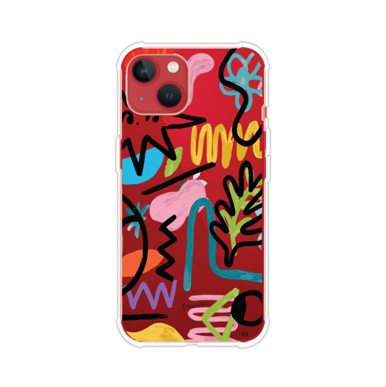 Funda con diseño de garabatos abstractos en colores vivos para iPhone. Estilo moderno y artístico. Producto de Remark Mx