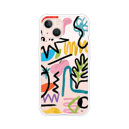 Funda con diseño de garabatos abstractos en colores vivos para iPhone. Estilo moderno y artístico. Producto de Remark Mx